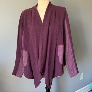 LOGO by Lori Goldstein Cotton Cardigan in Black Cherry Plum Size Medium